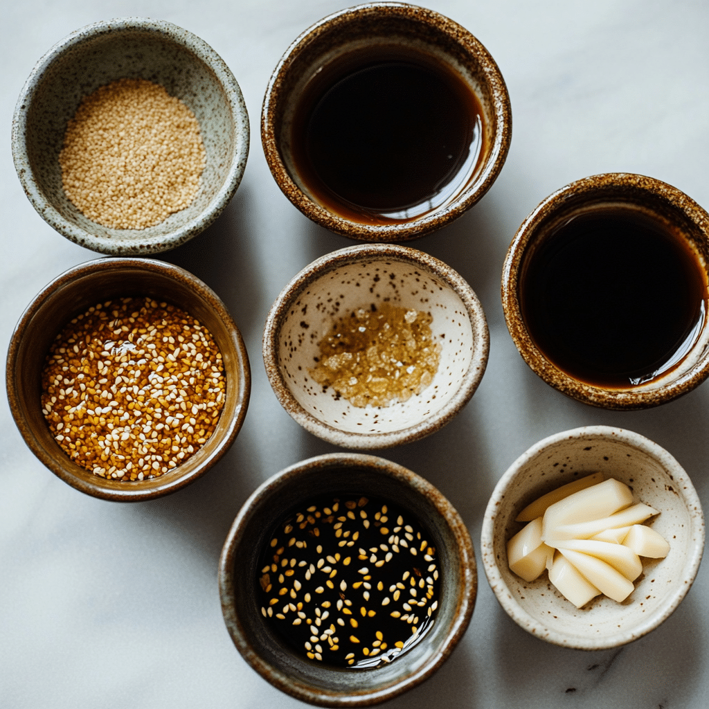 Asian Barbecue Sauce: Bold, Sweet, and Irresistibly Sticky 8 Ingredients for Asian barbecue sauce displayed on wood surface