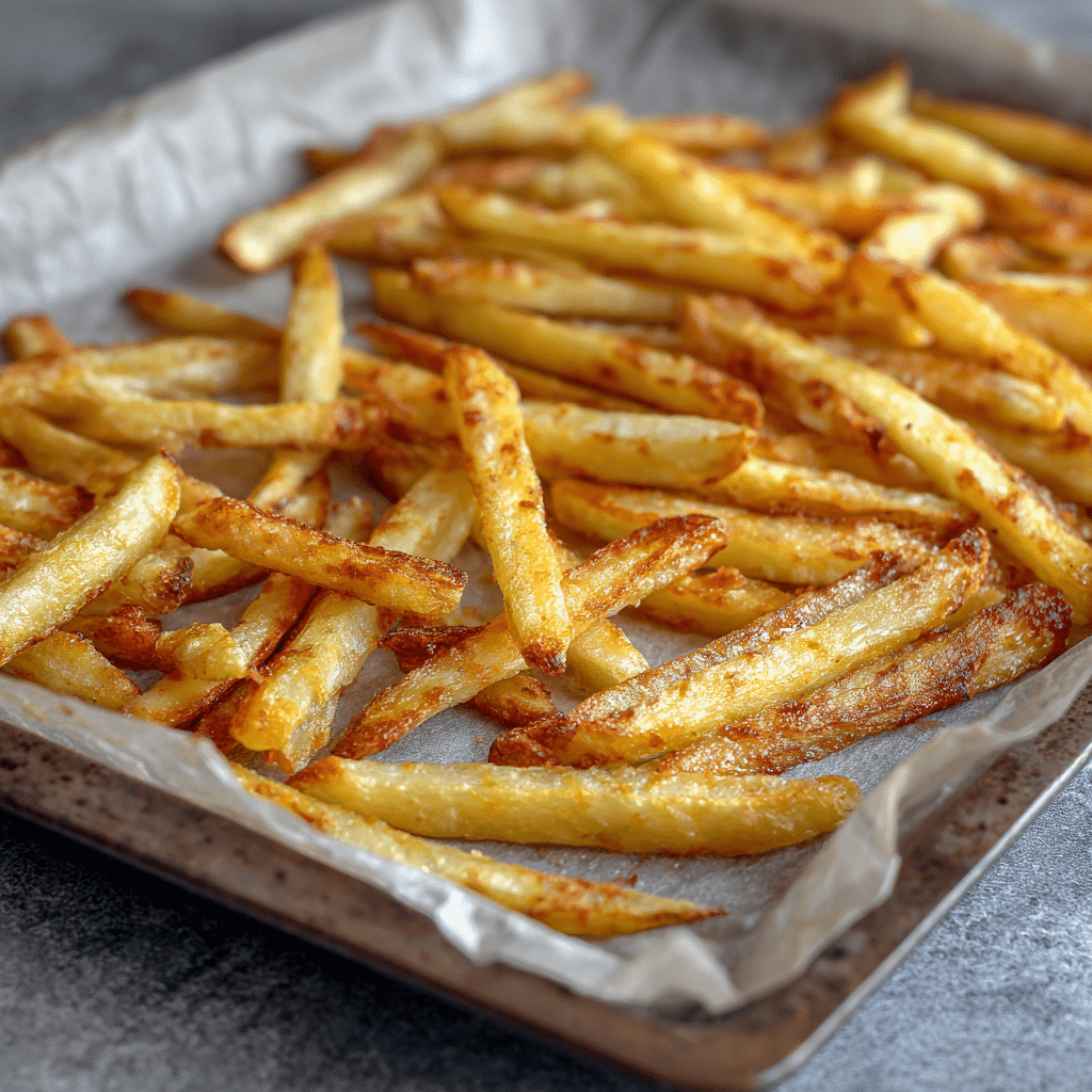 Barbecue Fries Recipe That’s Loaded, Cheesy, and Crave-Worthy 10 Crispy baked fries on tray for BBQ fries