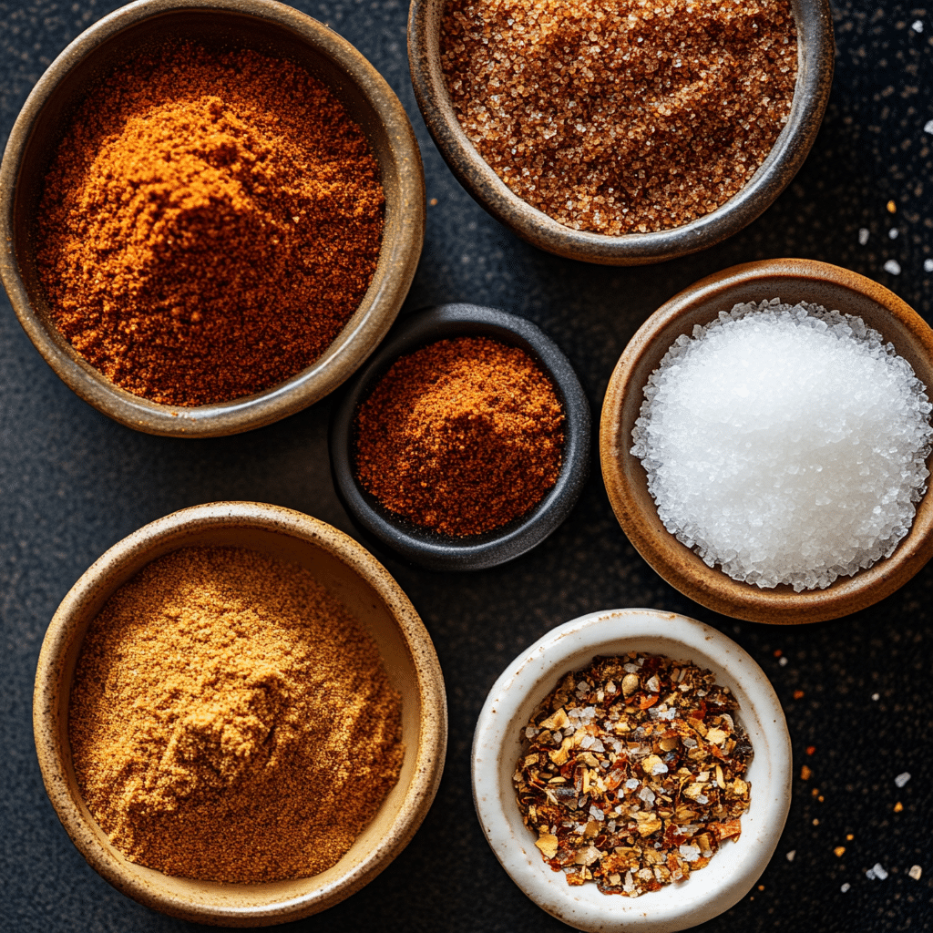 Buffalo Wild Wings Chipotle BBQ Rub Recipe – Smoky, Sweet & Easy 7 chipotle bbq rub ingredients on table