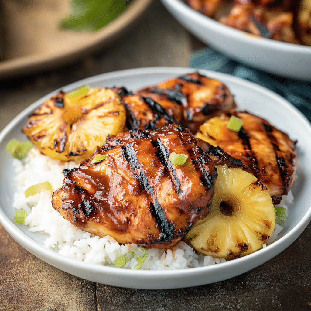Hawaiian BBQ Chicken Recipe – Juicy Island Grilled Favorite 12 Hawaiian BBQ chicken served over rice with pineapple