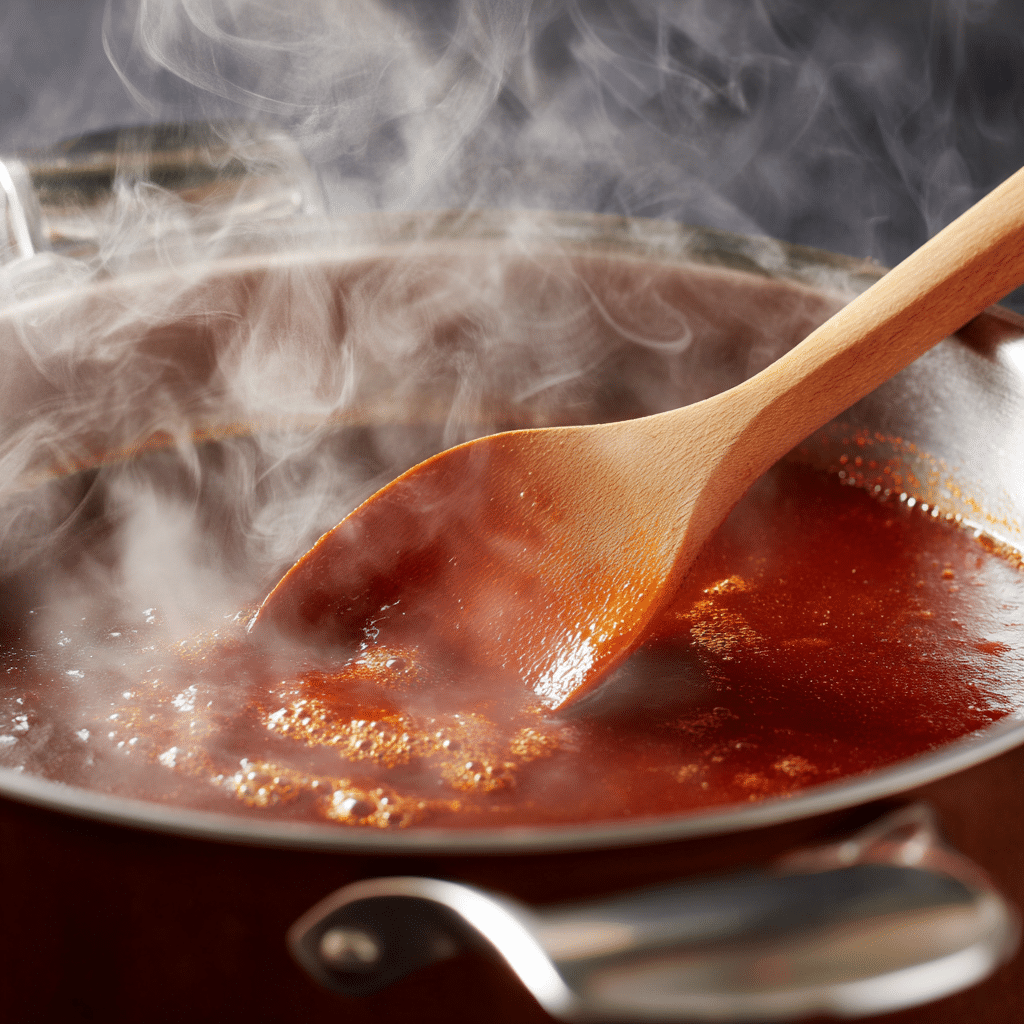 Chipotle Barbecue Sauce: Bold, Smoky, and Easy to Make 7 Chipotle barbecue sauce simmering in saucepan