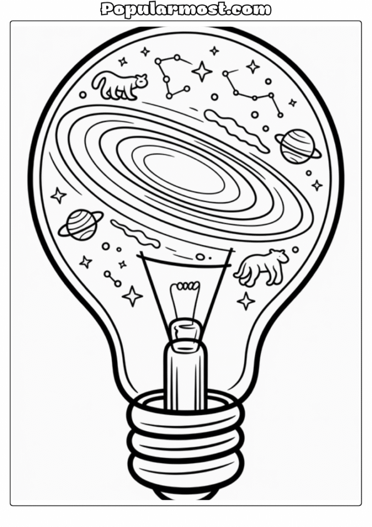 Light bulb galaxy art Coloring pages 1-Cosmic-Swirl-Light-Bulb-Galaxy-Coloring-Page
