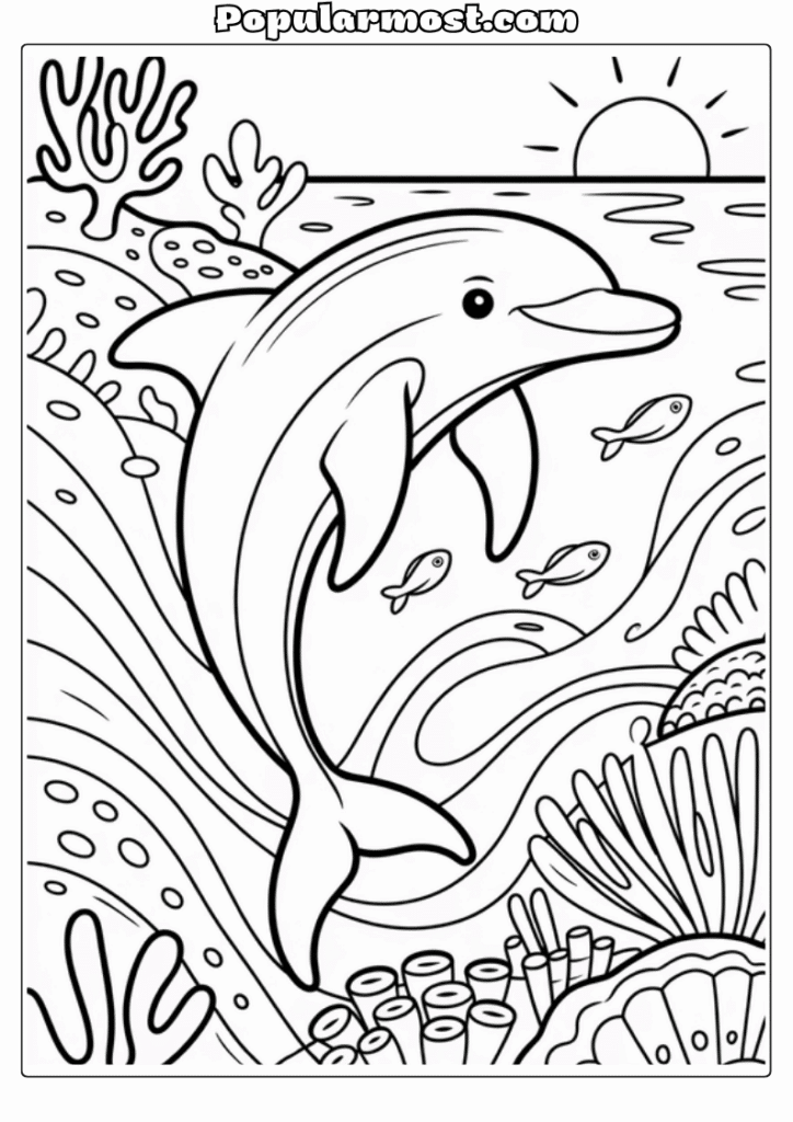 Ocean Coloring Page 1-Ocean-Coloring-Page-Dolphin-Jumping-Through-Waves