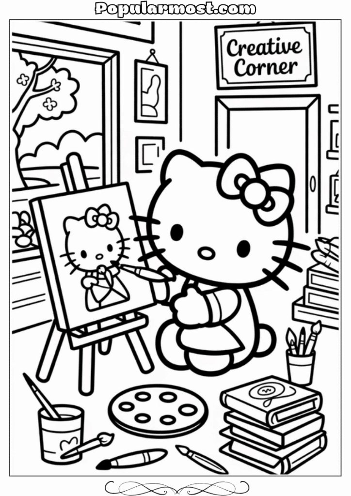 hello kitty coloring pages 10-Hello-Kitty-Coloring-Pages-–-Hello-Kitty-painting-on-a-canvas-in-her-art-studio