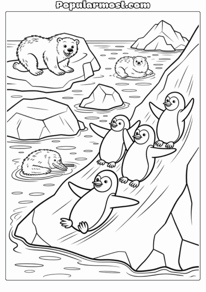 Ocean Coloring Page 10-Ocean-Coloring-Page-Penguins-in-Arctic-Waters