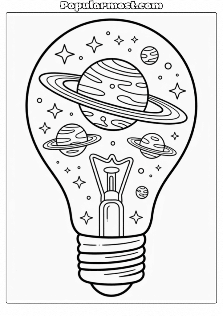 Light bulb galaxy art Coloring pages 10-Ringed-Planets-Light-Bulb-Galaxy-Coloring-Page