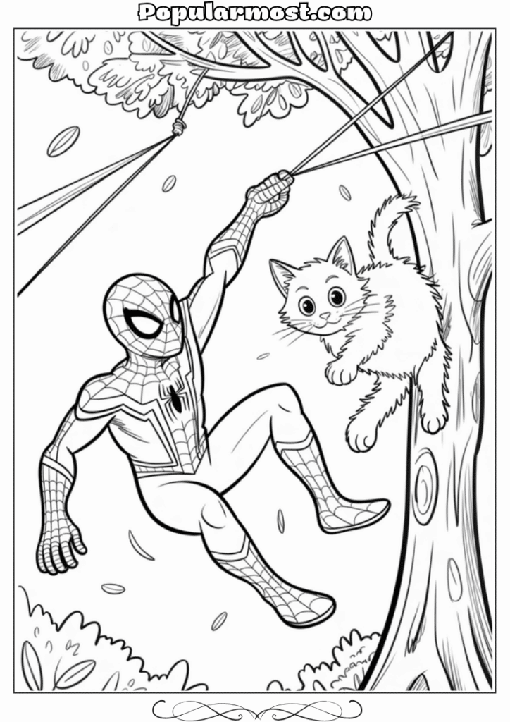spiderman coloring pages 10-Spiderman-Coloring-Pages-Spider-Man-saving-a-cat-from-a-tree