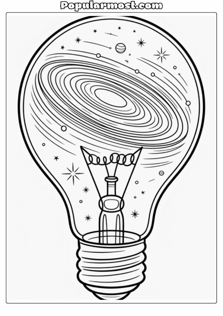 Light bulb galaxy art Coloring pages 12-Cosmic-Whirlpool-Light-Bulb-Galaxy-Coloring-Page