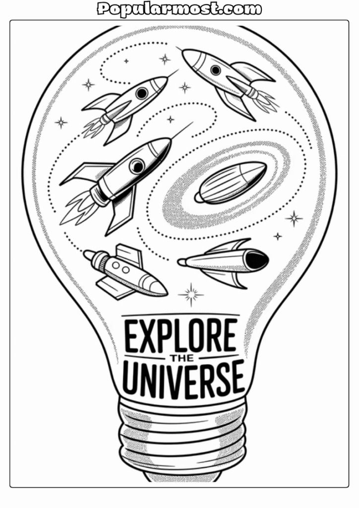 Light bulb galaxy art Coloring pages 13-Vintage-Spaceships-Light-Bulb-Galaxy-Coloring-Page