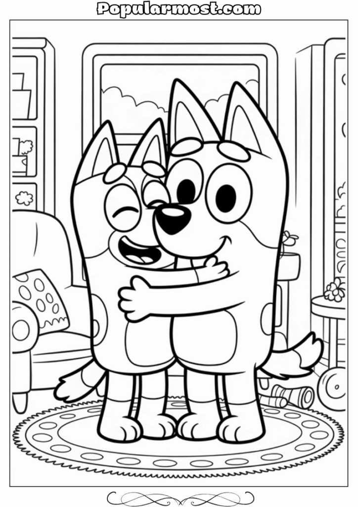 bluey coloring pages 14-Bluey-hugging-her-mom-lovingly-Bluey-Coloring-Pages