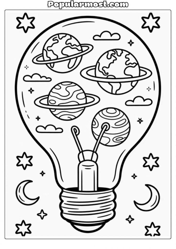 Light bulb galaxy art Coloring pages 14-Earth-like-Planets-Light-Bulb-Galaxy-Coloring-Page