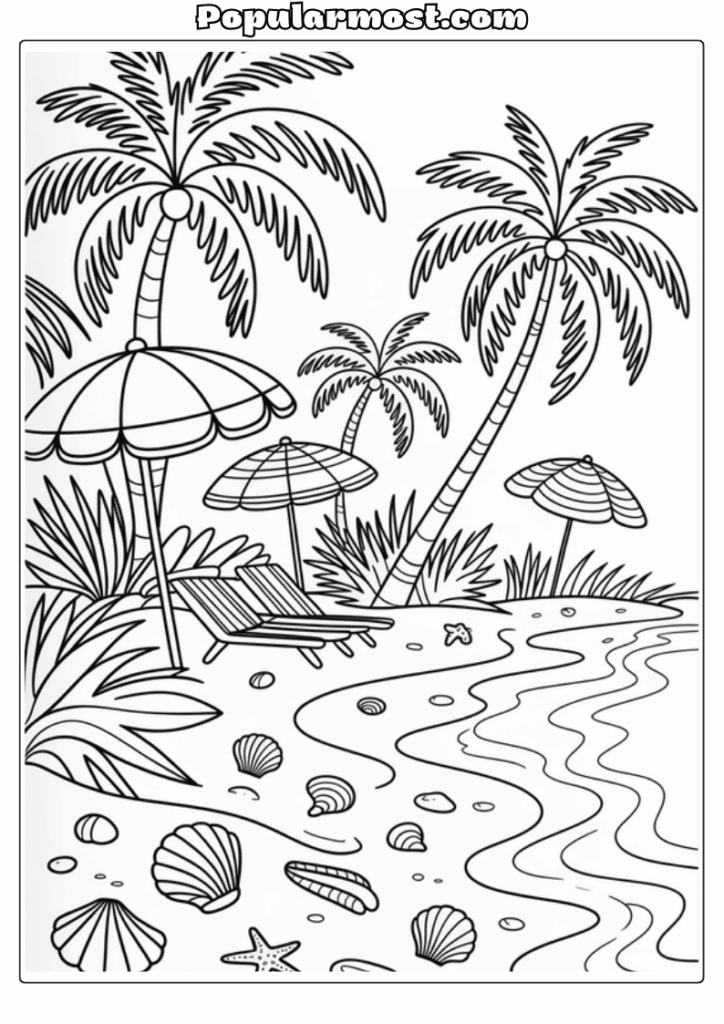 Ocean Coloring Page 14-Ocean-Coloring-Page-Tropical-Beach-Scene