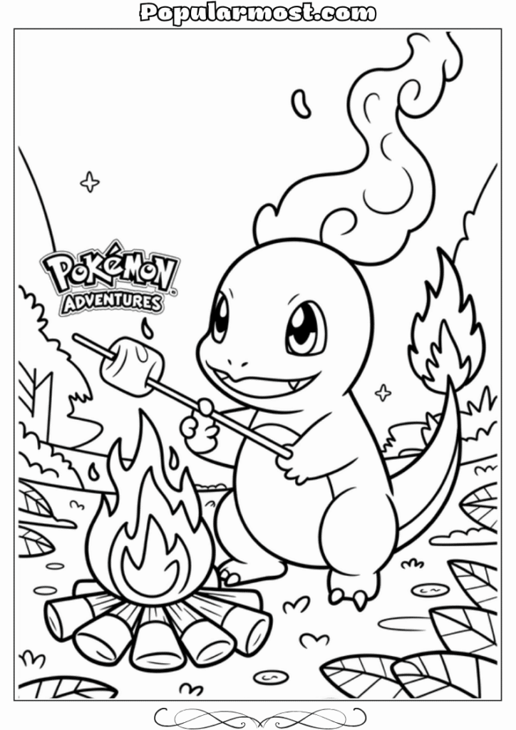 pokemon coloring pages 14-Pokemon-Coloring-Pages-Charmander-roasting-marshmallows-by-a-campfire