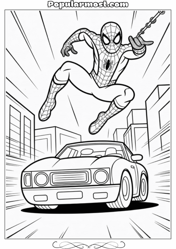 spiderman coloring pages 14-Spiderman-Coloring-Pages-Spider-Man-stopping-a-speeding-car-with-webbing