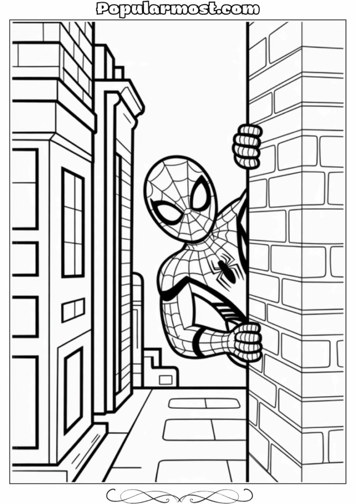 spiderman coloring pages 15-Spiderman-Coloring-Pages-Spider-Man-peeking-around-a-building-corner