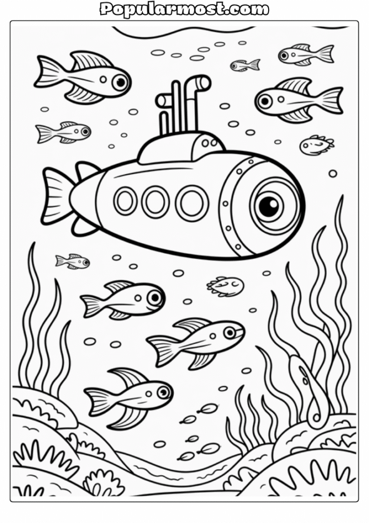 Ocean Coloring Page 17-Ocean-Coloring-Page-Deep-Sea-Submarine-Exploration