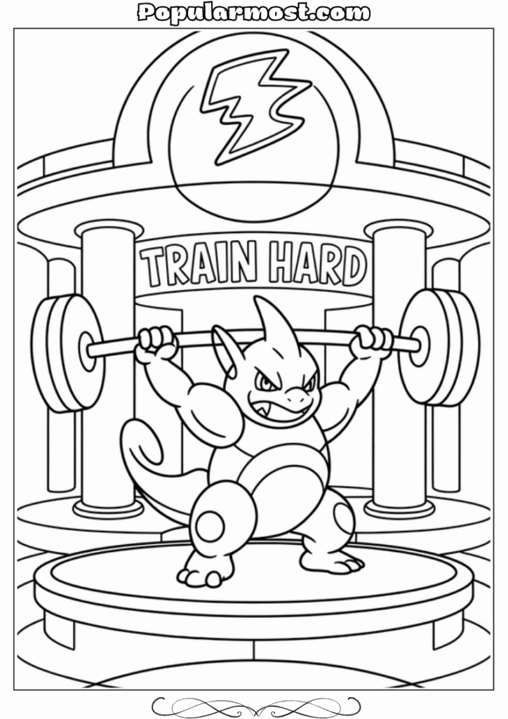 pokemon coloring pages 17-Pokemon-Coloring-Pages-Machop-lifting-weights-at-a-Pokemon-gym