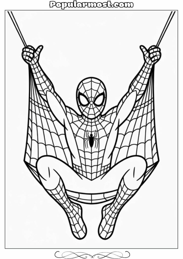 spiderman coloring pages 17-Spiderman-Coloring-Pages-Spider-Man-sitting-casually-on-a-web-hammock