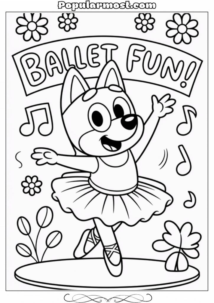 bluey coloring pages 18-Bluey-dancing-ballet-in-a-tutu-Bluey-Coloring-Pages