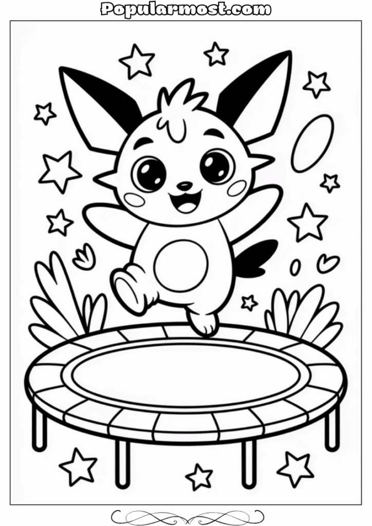 pokemon coloring pages 18-Pokemon-Coloring-Pages-Pichu-jumping-on-a-trampoline