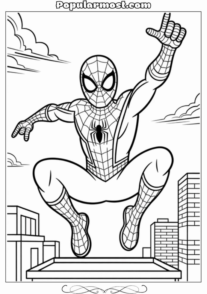 spiderman coloring pages 18-Spiderman-Coloring-Pages-Spider-Man-landing-on-a-rooftop-in-a-superhero-pose