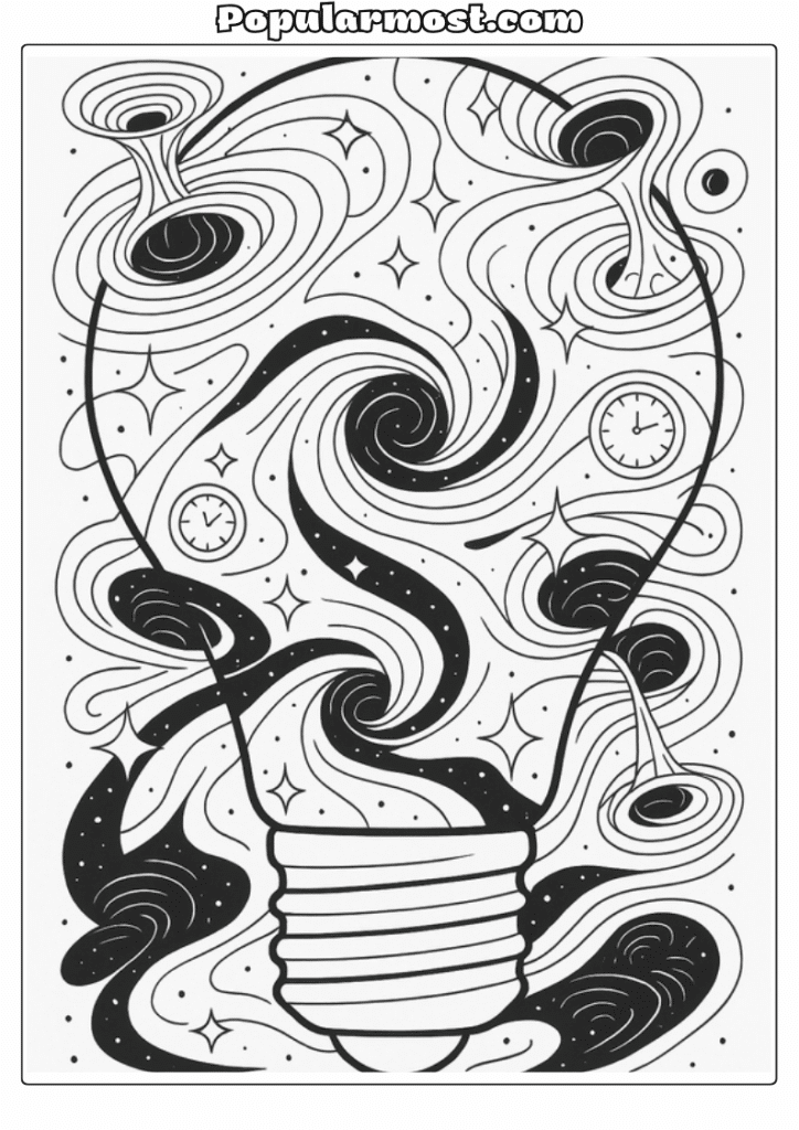 Light bulb galaxy art Coloring pages 18-Time-Portals-Light-Bulb-Galaxy-Coloring-Page