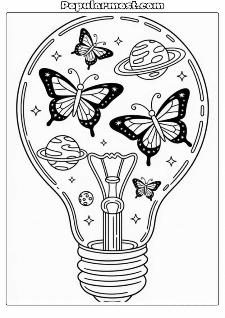 Light bulb galaxy art Coloring pages 19-Cosmic-Butterflies-Light-Bulb-Galaxy-Coloring-Page