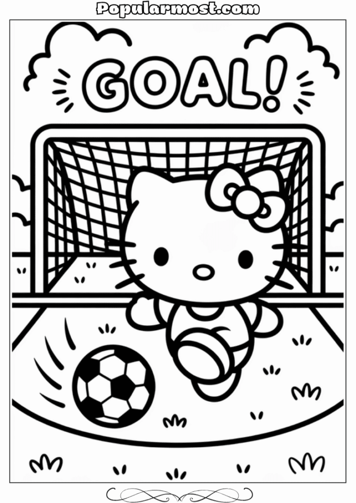 hello kitty coloring pages 19-Hello-Kitty-Coloring-Pages-–-Hello-Kitty-playing-soccer-on-a-field