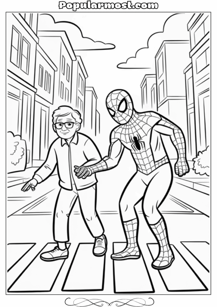 spiderman coloring pages 19-Spiderman-Coloring-Pages-Spider-Man-helping-an-elderly-person-cross-the-street