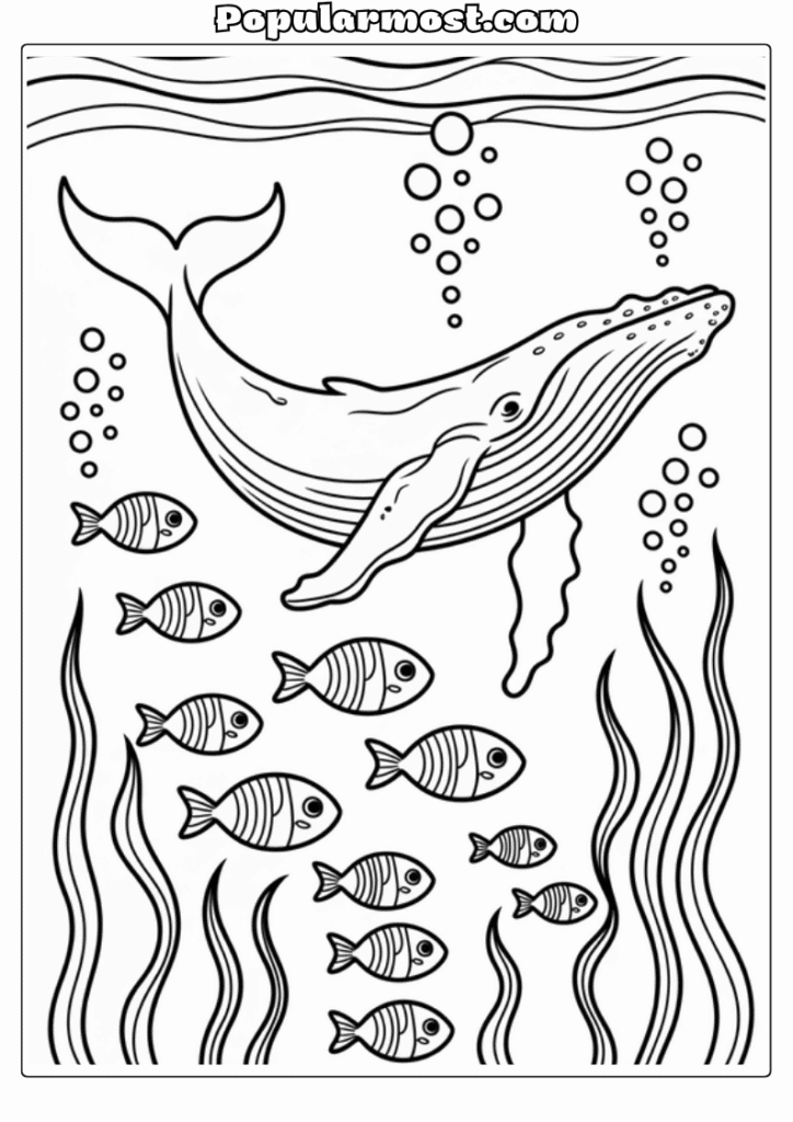 Ocean Coloring Page 2-Ocean-Coloring-Page-Whale-Swimming-with-Fish