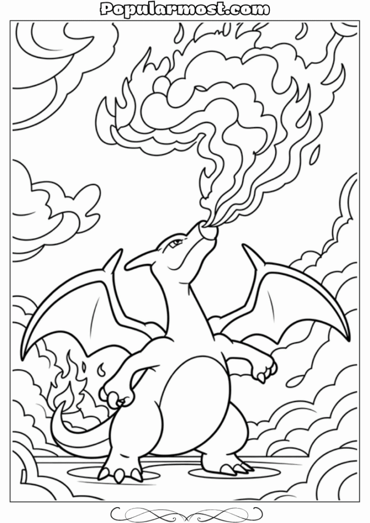 pokemon coloring pages 2-Pokemon-Coloring-Pages-Charizard-breathing-fire-into-the-sky