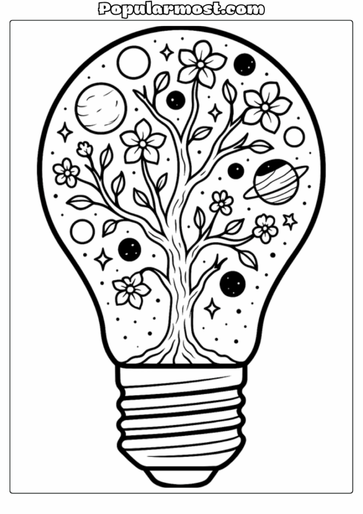 Light bulb galaxy art Coloring pages 20-Cosmic-Tree-Light-Bulb-Galaxy-Coloring-Page