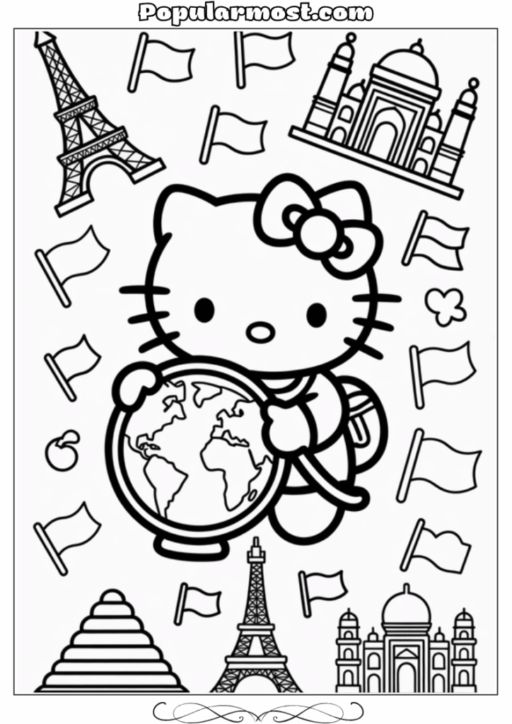 hello kitty coloring pages 20-Hello-Kitty-Coloring-Pages-–-Hello-Kitty-with-a-globe-learning-about-world-cultures