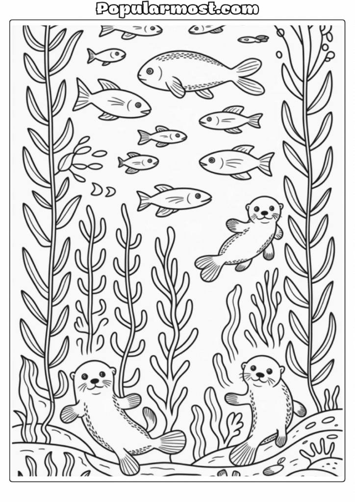 Ocean Coloring Page 20-Ocean-Coloring-Page-Sea-Otters-in-Kelp-Forest