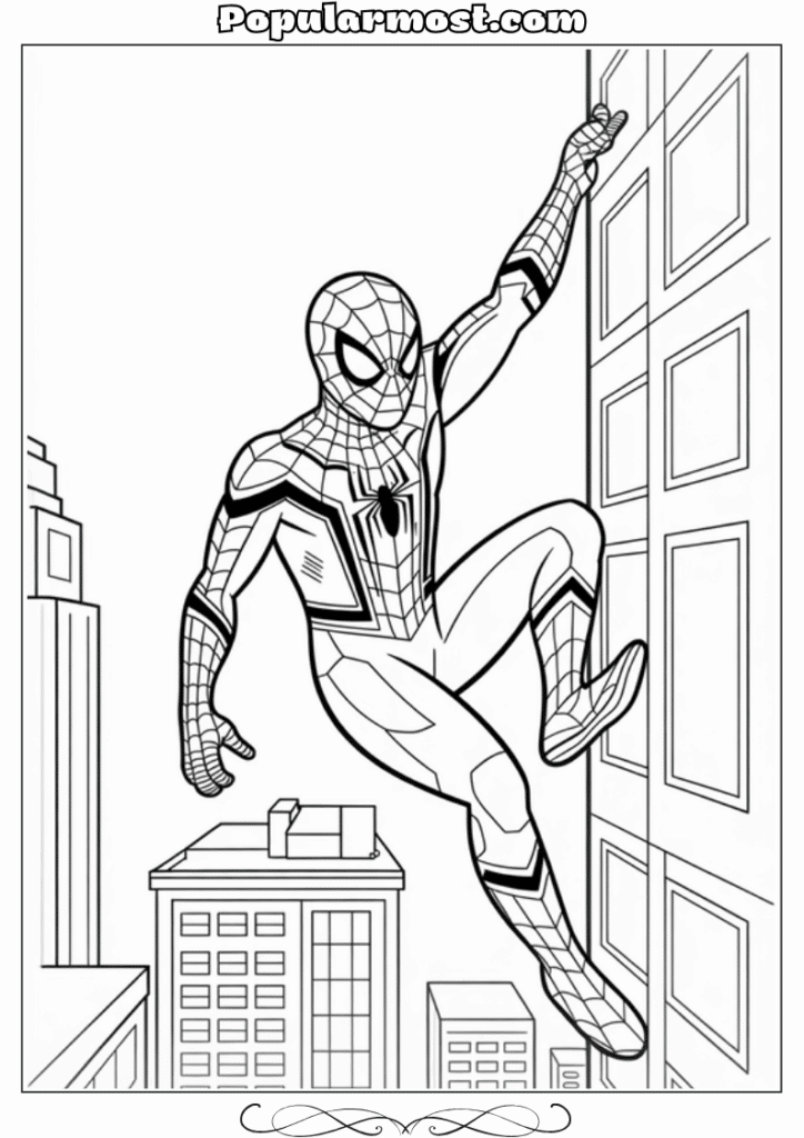 spiderman coloring pages 20-Spiderman-Coloring-Pages-Spider-Man-climbing-up-the-side-of-a-skyscraper