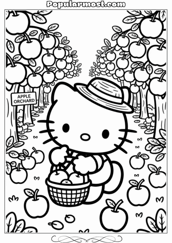 hello kitty coloring pages 23-Hello-Kitty-Coloring-Pages-–-Hello-Kitty-picking-apples-in-an-orchard