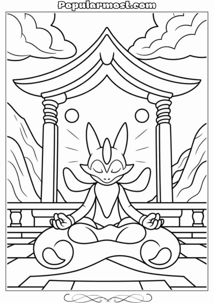 pokemon coloring pages 24-Pokemon-Coloring-Pages-Lucario-meditating-in-a-mountain-temple