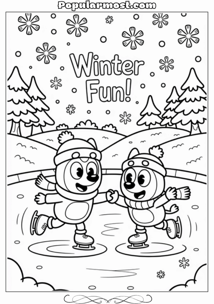 bluey coloring pages 25-Bluey-ice-skating-with-Bingo-Bluey-Coloring-Pages