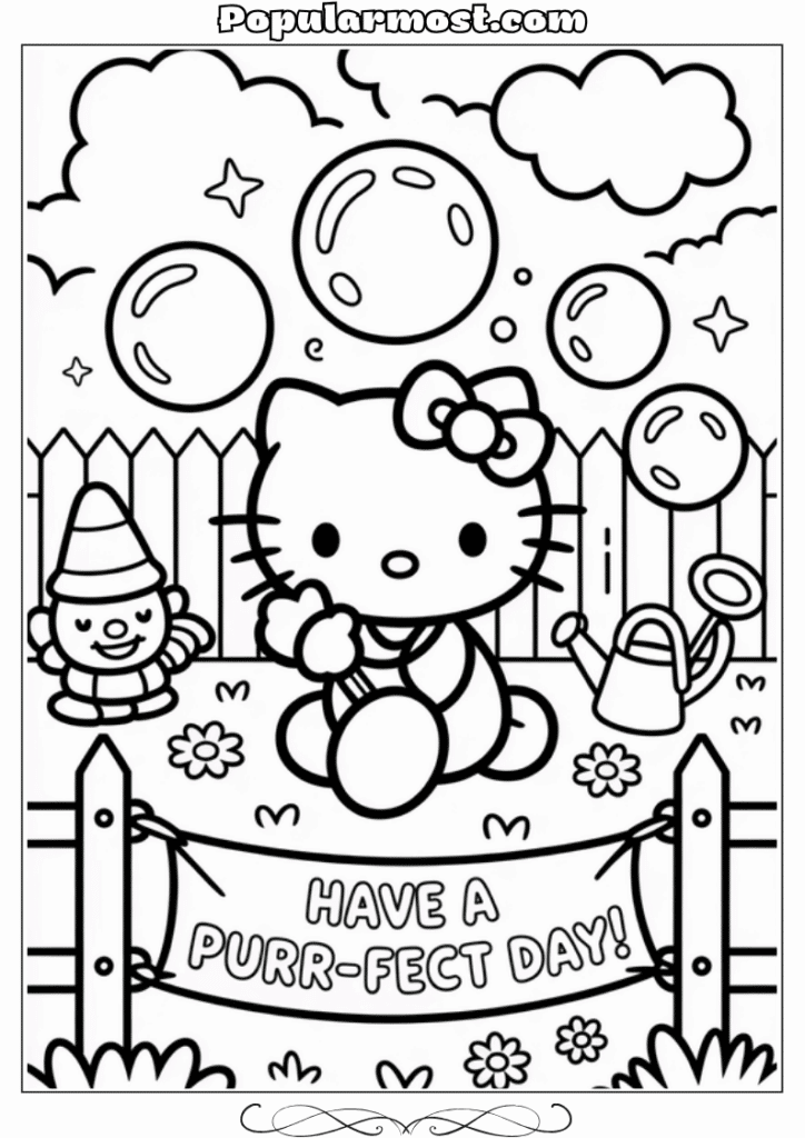 hello kitty coloring pages 26-Hello-Kitty-Coloring-Pages-–-Hello-Kitty-blowing-bubbles-in-the-backyard