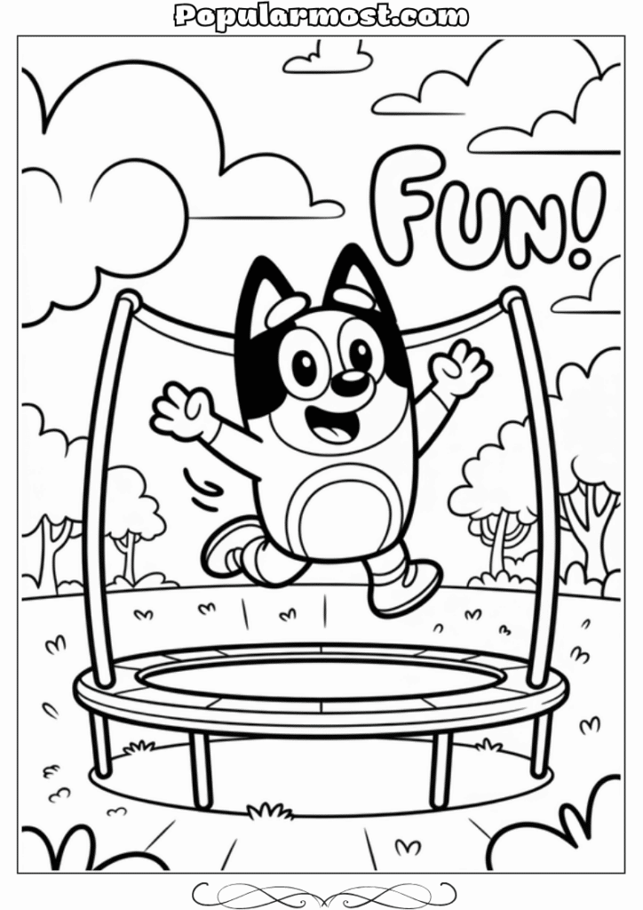 bluey coloring pages 27-Bluey-jumping-on-a-trampoline-Bluey-Coloring-Pages