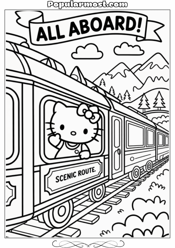 hello kitty coloring pages 27-Hello-Kitty-Coloring-Pages-–-Hello-Kitty-on-a-train-ride-through-the-mountains