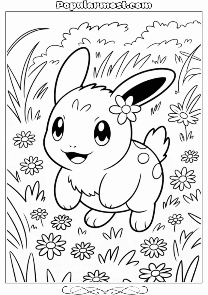 pokemon coloring pages 27-Pokemon-Coloring-Pages-Buneary-hopping-through-tall-grass