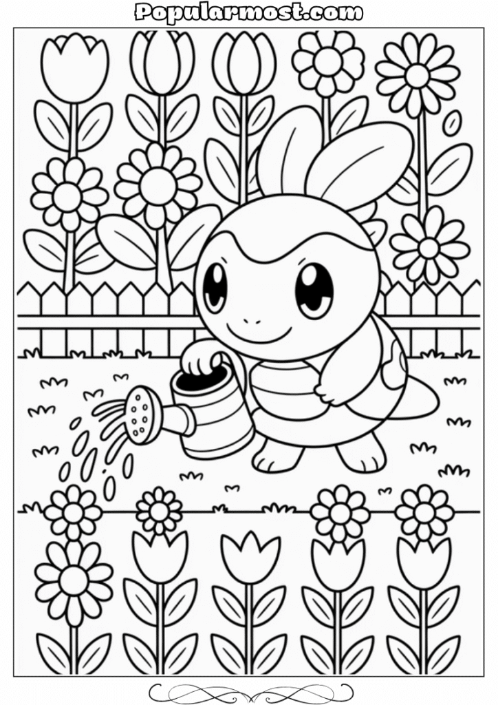 pokemon coloring pages 28-Pokemon-Coloring-Pages-Turtwig-watering-plants-with-a-watering-can