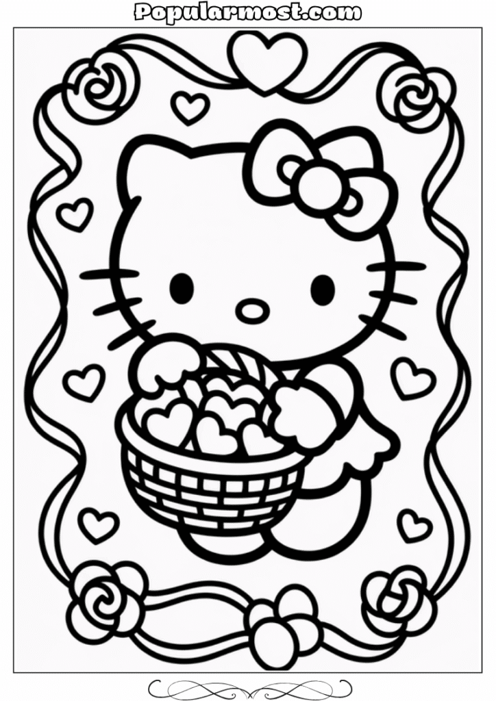 hello kitty coloring pages 29-Hello-Kitty-Coloring-Pages-–-Hello-Kitty-with-a-basket-of-hearts-for-Valentines-Day