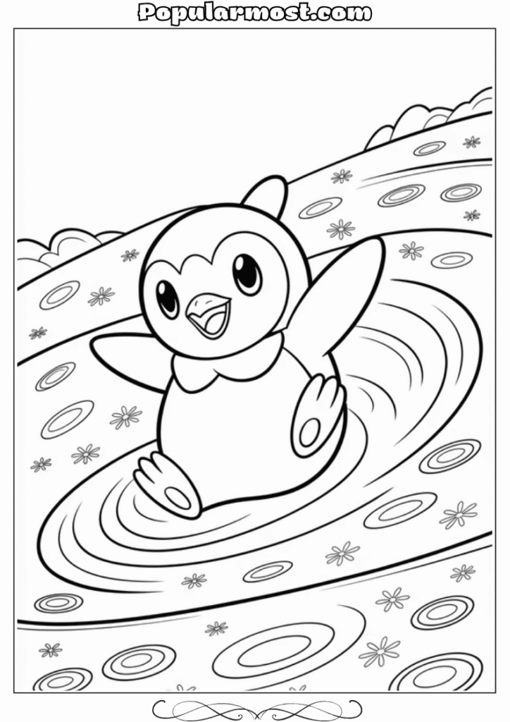 pokemon coloring pages 29-Pokemon-Coloring-Pages-Piplup-sliding-on-ice-with-a-big-smile