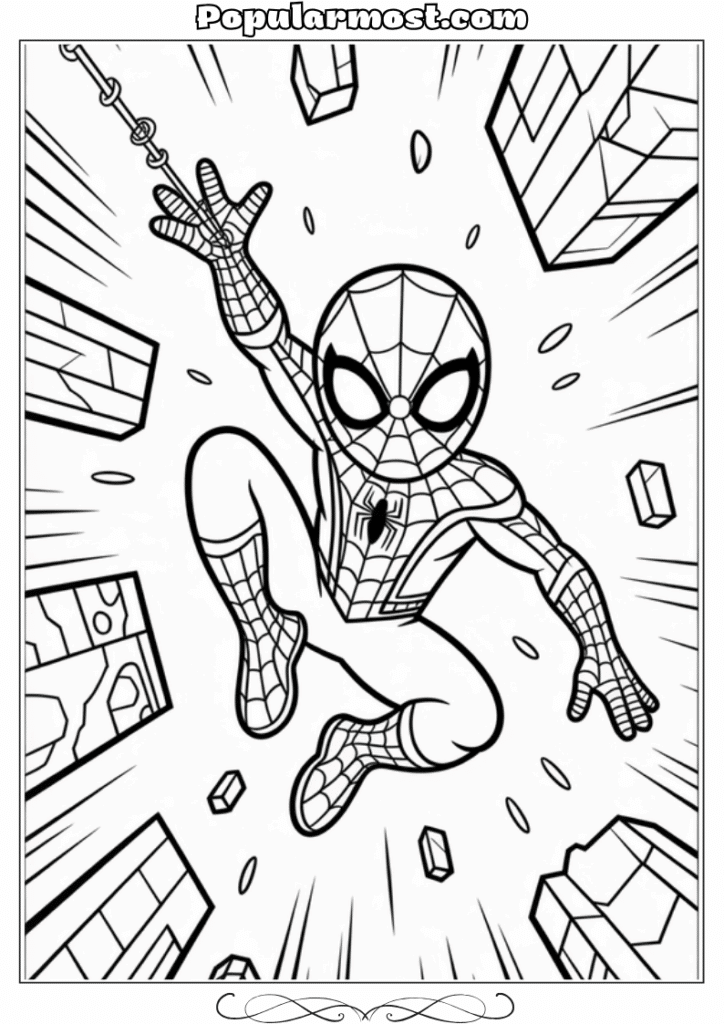 spiderman coloring pages 29-Spiderman-Coloring-Pages-Spider-Man-using-web-to-stop-falling-debris