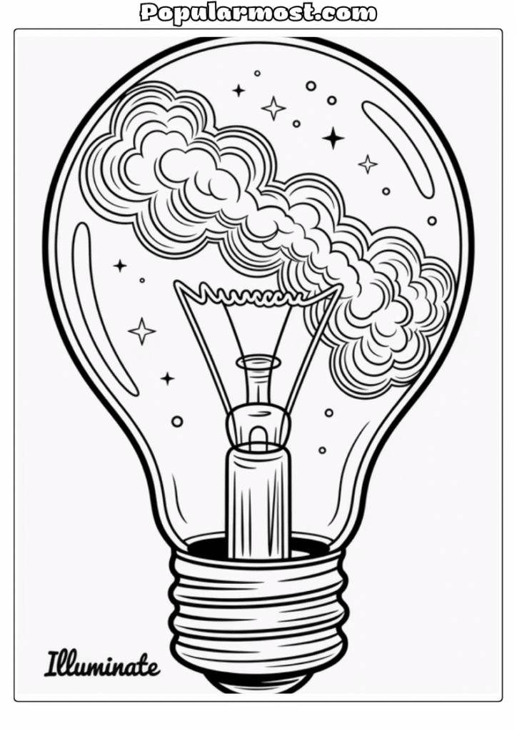 Light bulb galaxy art Coloring pages 3-Nebula-Clouds-Light-Bulb-Galaxy-Coloring-Page