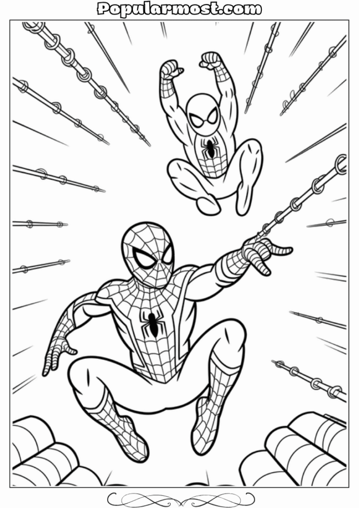 spiderman coloring pages 3-Spiderman-Coloring-Pages-Spider-Man-shooting-webs-at-a-villain-mid-air