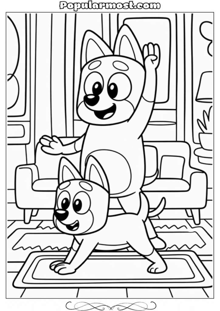 bluey coloring pages 30-Bluey-doing-yoga-with-her-mom-Bluey-Coloring-Pages