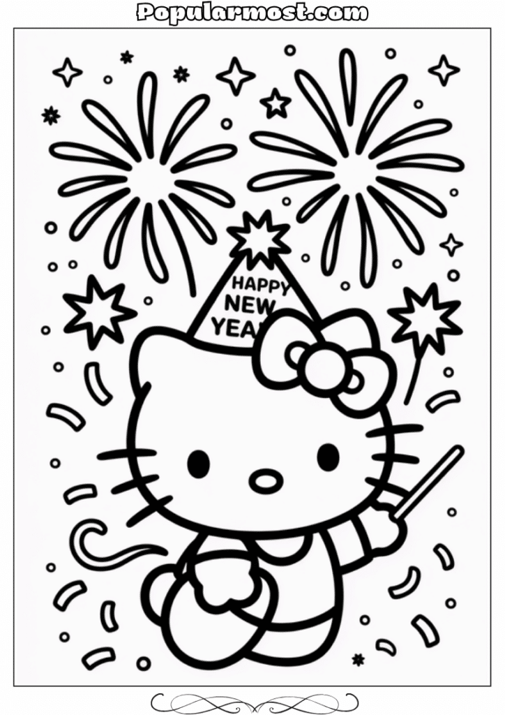 hello kitty coloring pages 30-Hello-Kitty-Coloring-Pages-–-Hello-Kitty-celebrating-the-New-Year-with-fireworks